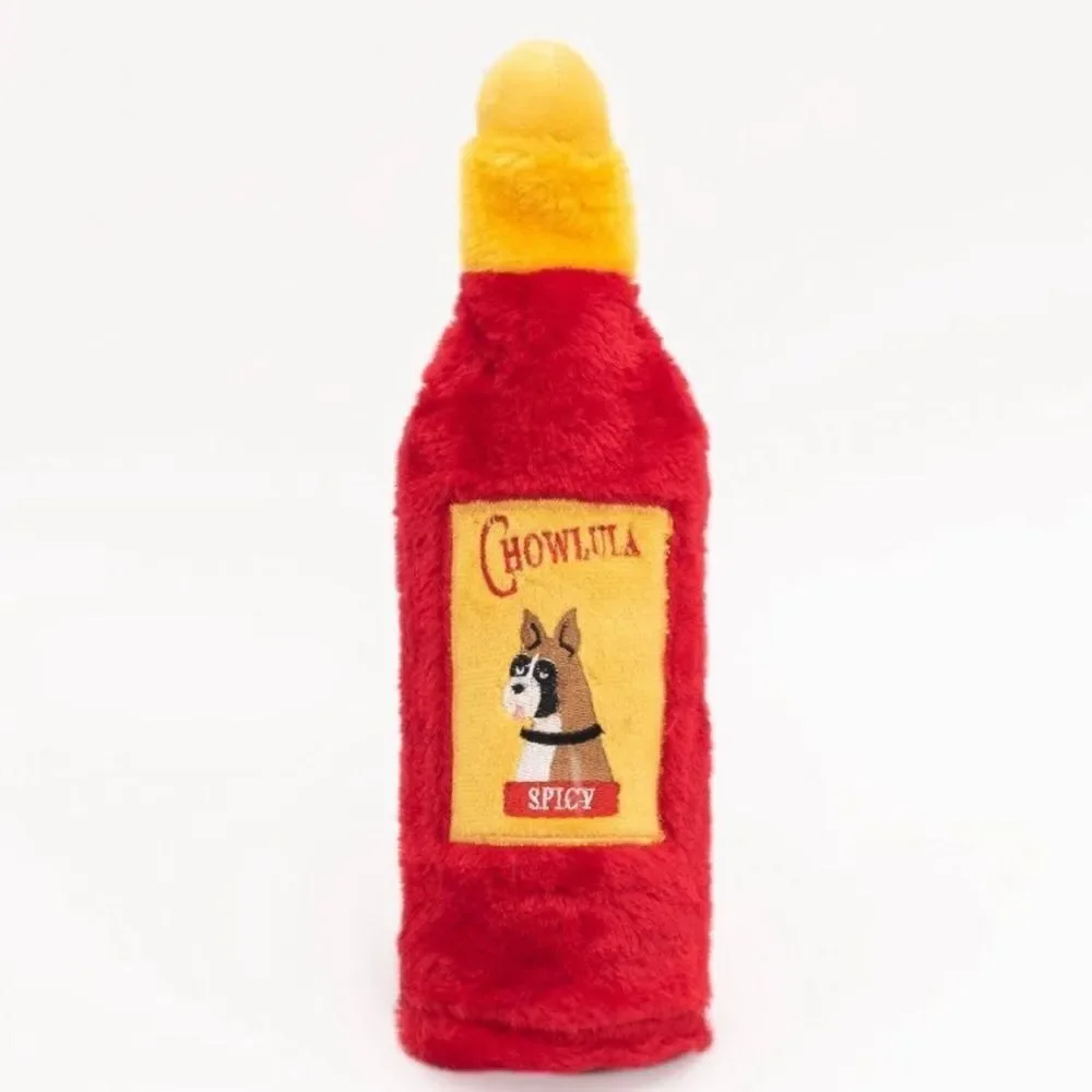 Zippy Paws Red Yellow Crusherz Chowlula Hot Sauce Plush Crinkle Dog Toy